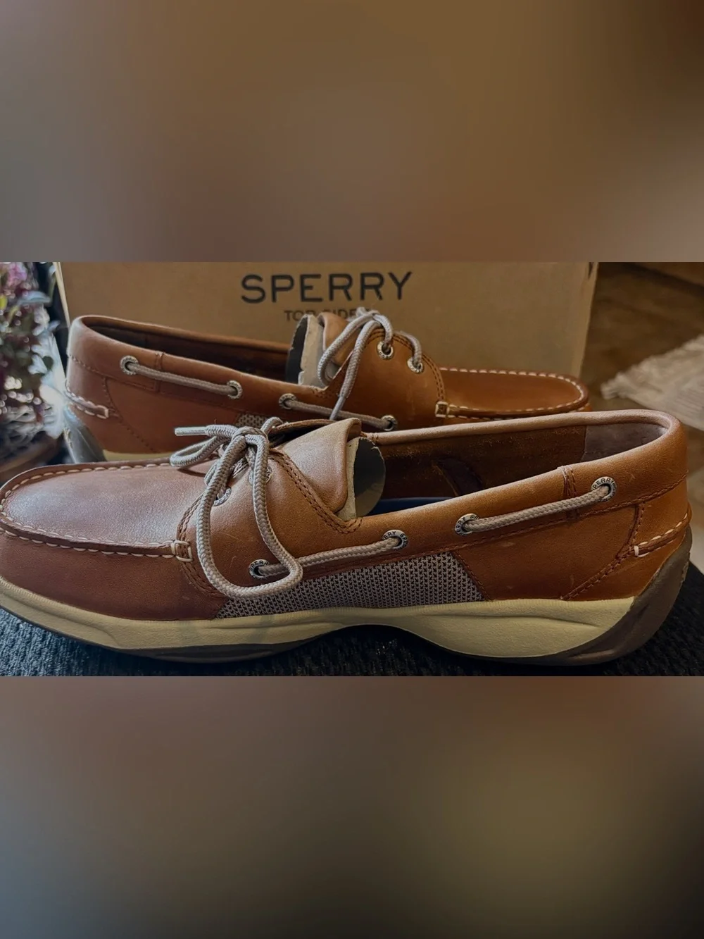 Sperry Intrepid Boat Shoes, Cognac Leather with Breathable Sides, NIB Retail $89